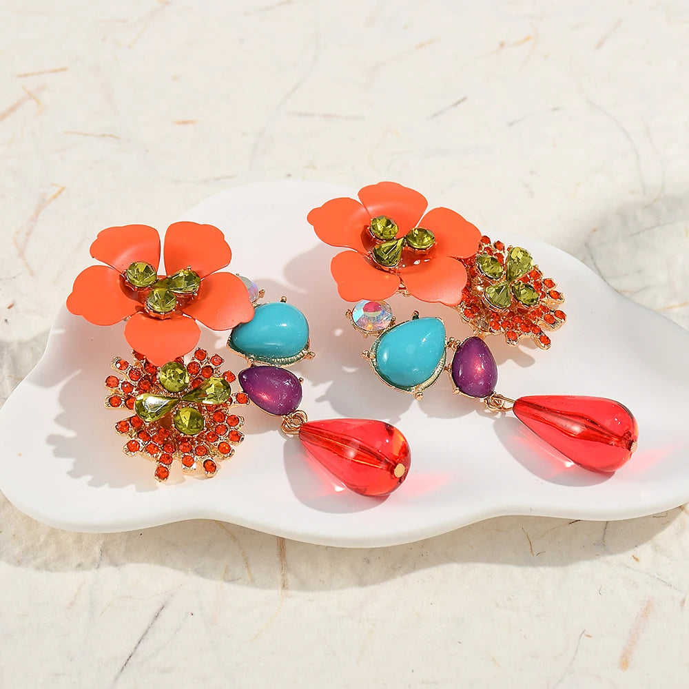 Beaded Acrylic Flower Drop Earrings — Baroque Beauty Meets Bold Energy 🌸✨