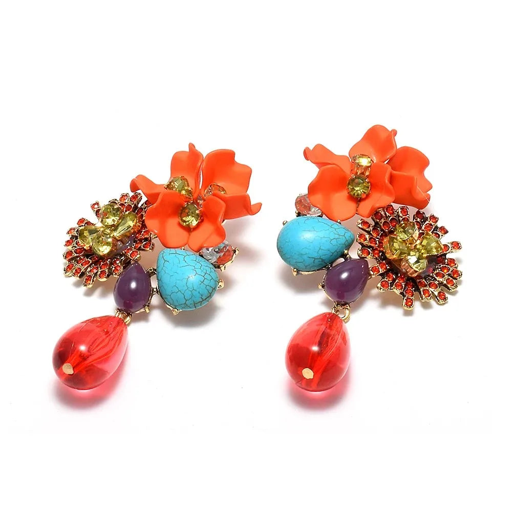 Beaded Acrylic Flower Drop Earrings — Baroque Beauty Meets Bold Energy 🌸✨