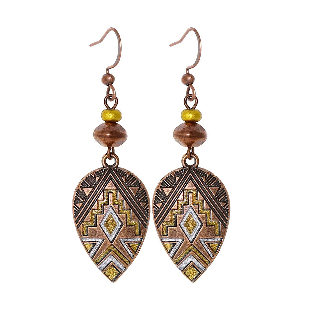 Boho Vintage Geometric Dangle Earrings – Ethnic Metal Leaf Tassel & Giving Free-Spirit Statement Energy 🌿✨