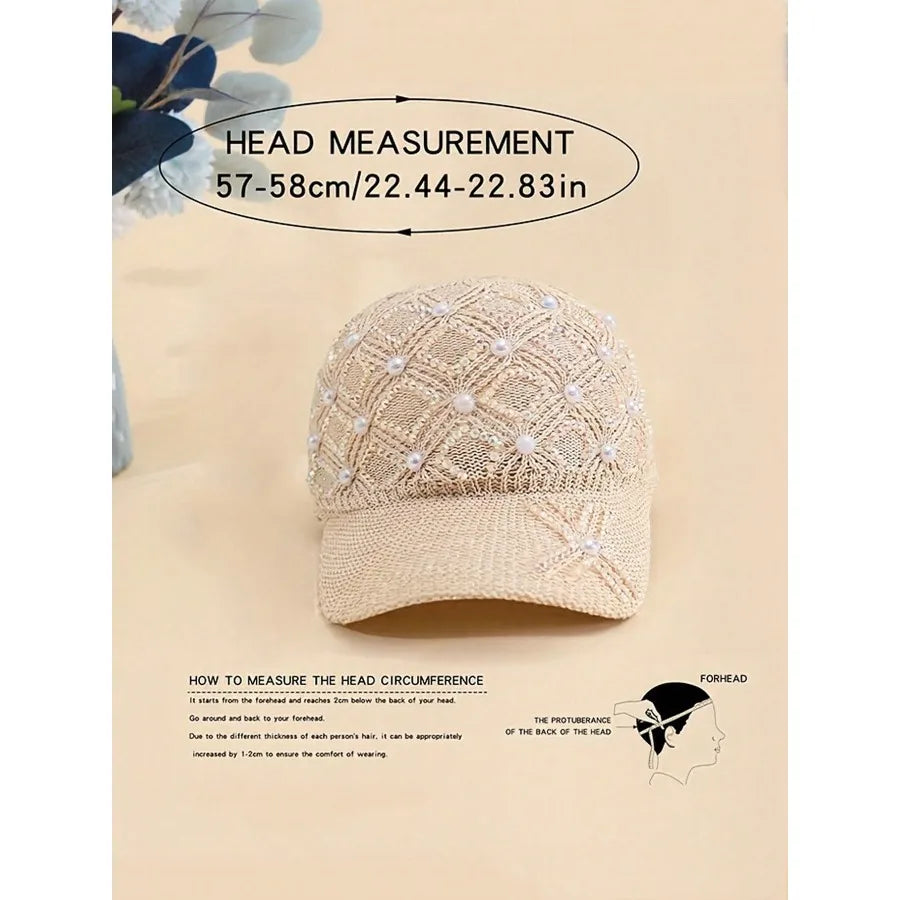 Adjustable Stylish Four-leaf Clover Pearl Embellished Women's Breathable Mesh Baseball Cap/sun Protection Hat for Spring Summer.
