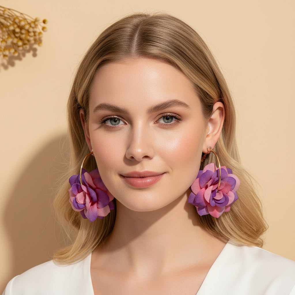 3D Fabric Flower Hoop Earrings — Cute, Romantic & Always On-Trend 🌸
