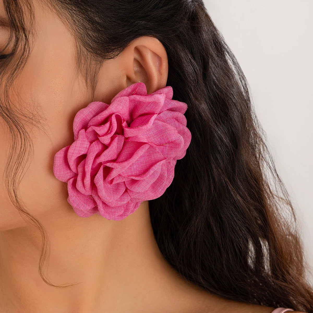 IngeSight.Z Bohemia Trendy Big Fabric Rose Flower Earrings For Women New Exaggerated Elegant Party Wedding Earrings Jewelry