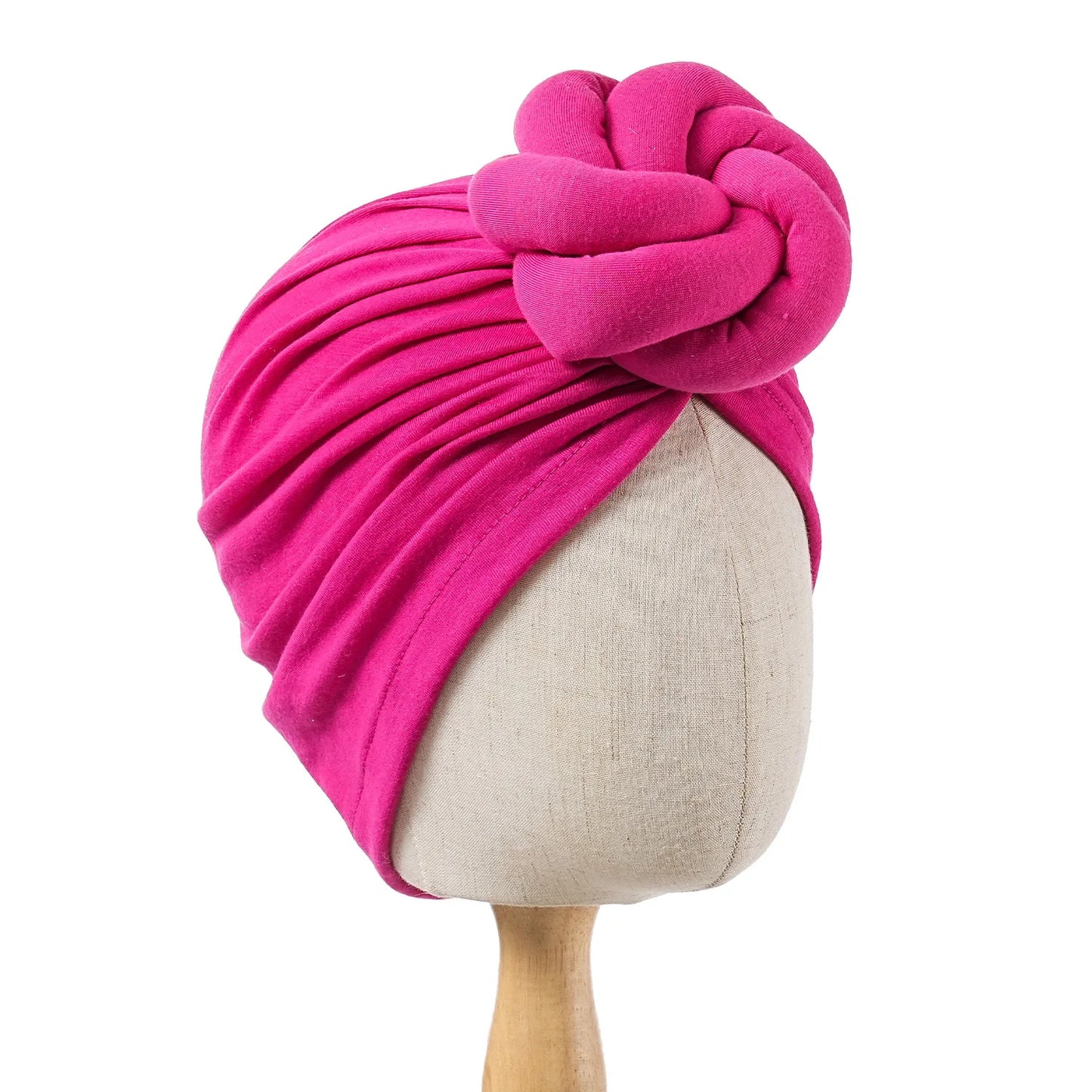 New Pre-Made Knotted Turban Hat Solid Color Head Wraps Elegant Pleated Beanies Headscarf For Women Turban