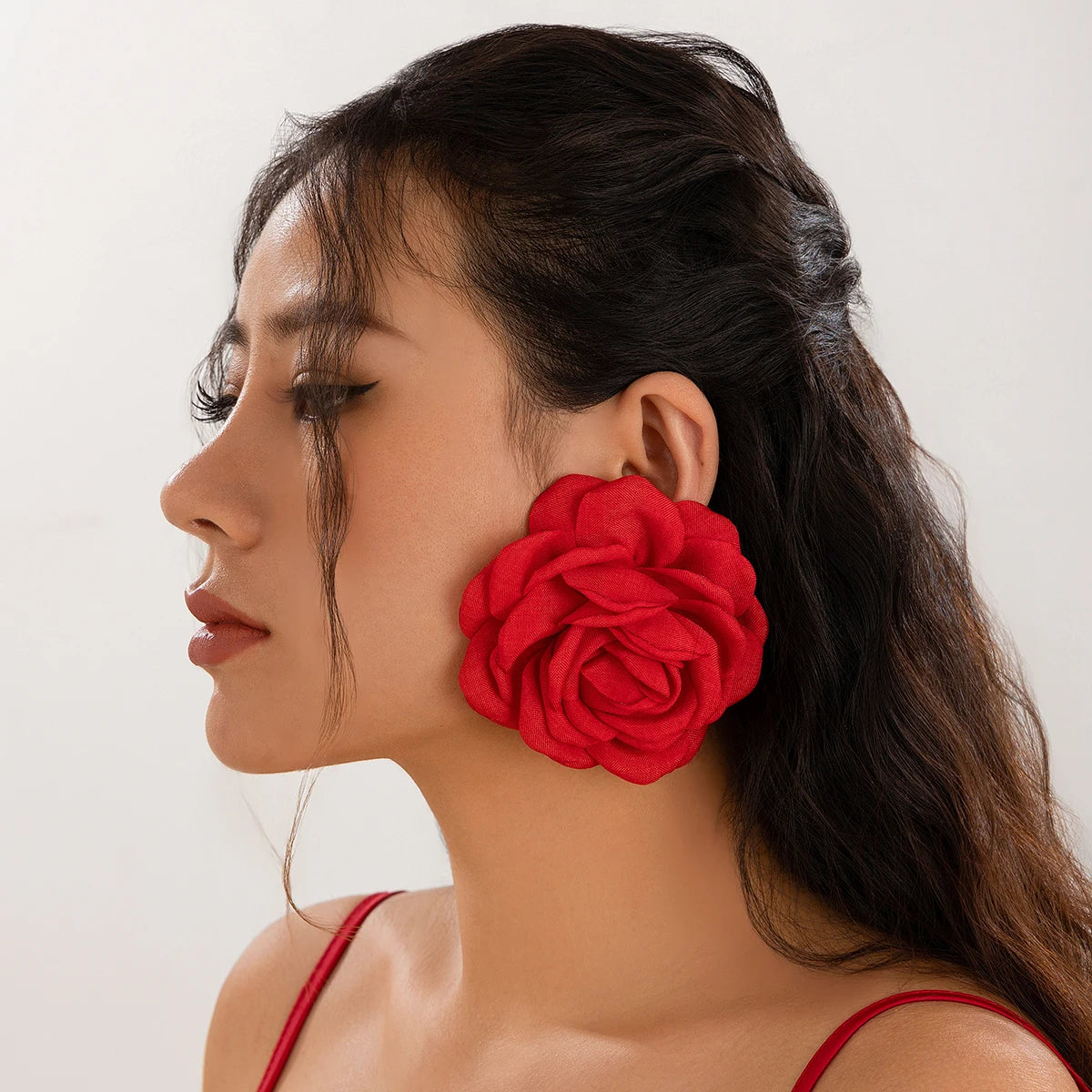 IngeSight.Z Bohemia Trendy Big Fabric Rose Flower Earrings For Women New Exaggerated Elegant Party Wedding Earrings Jewelry