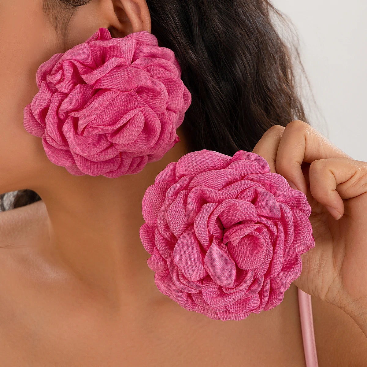 IngeSight.Z Bohemia Trendy Big Fabric Rose Flower Earrings For Women New Exaggerated Elegant Party Wedding Earrings Jewelry