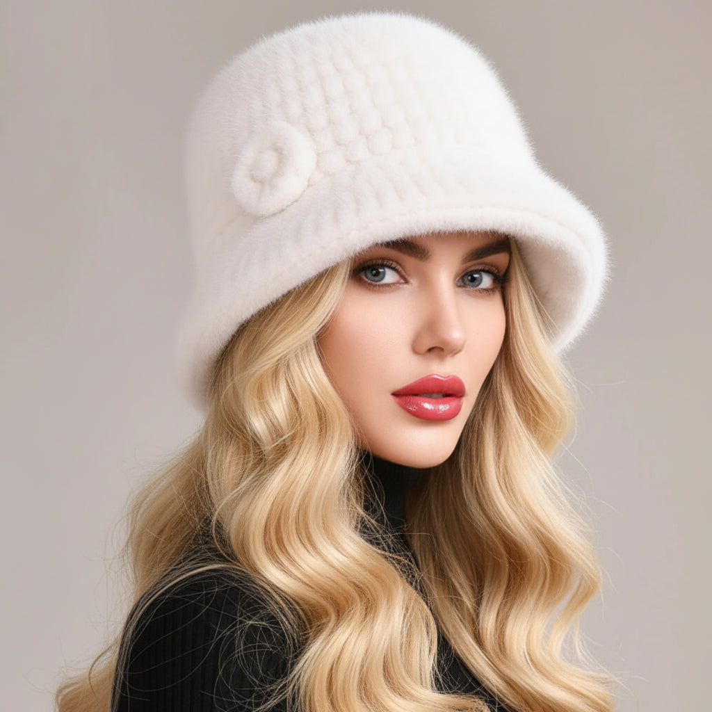 Luxury Real Mink Fur Winter Hat – Floral Knit, Soft & Giving Cozy Glam Crown Energy 🌸❄️
