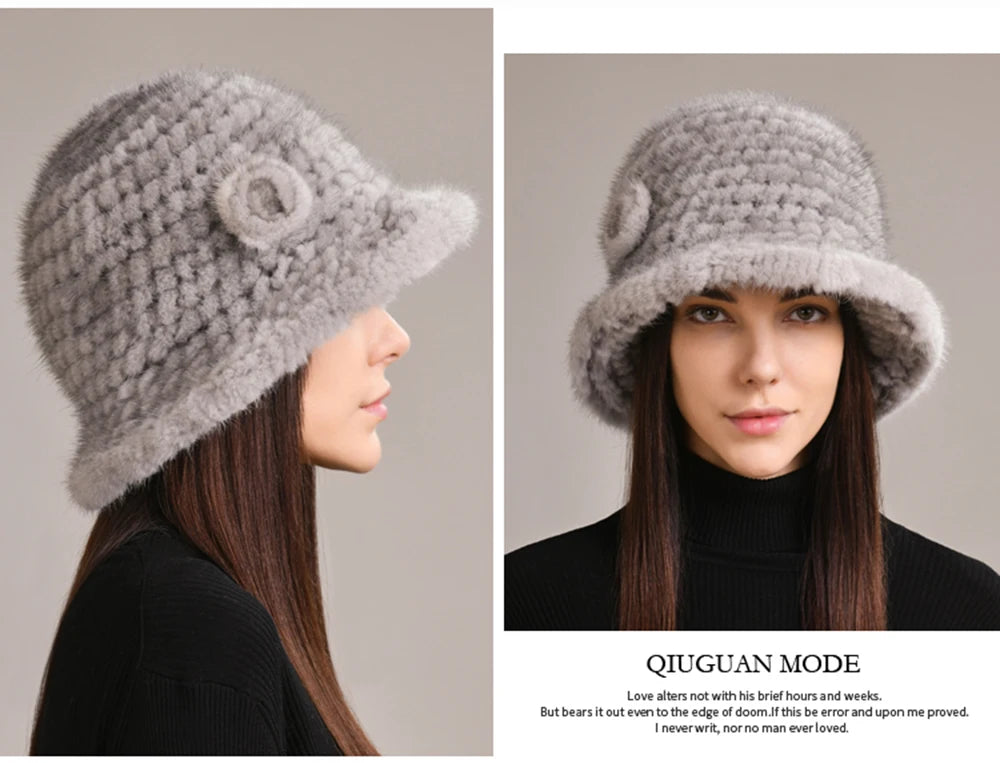 Luxury Real Mink Fur Winter Hat – Floral Knit, Soft & Giving Cozy Glam Crown Energy 🌸❄️