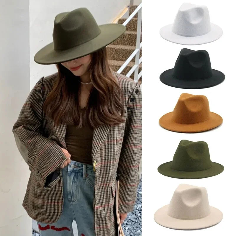 Hat Women Hat Luxury Hats for Women Fashion Formal Wedding Decorate Camel Panama Cap Jazz Flat Brim Top Fedora Hat Gorras