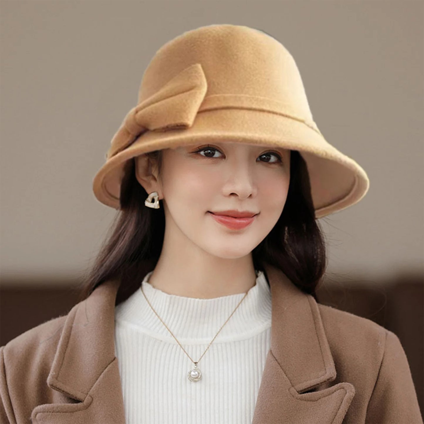 Wool Hat Trendy Bucket Hat Versatile Vintage British Hat Fashionable Women Winter Warm Headwear Retro Elegant Chic Round Top