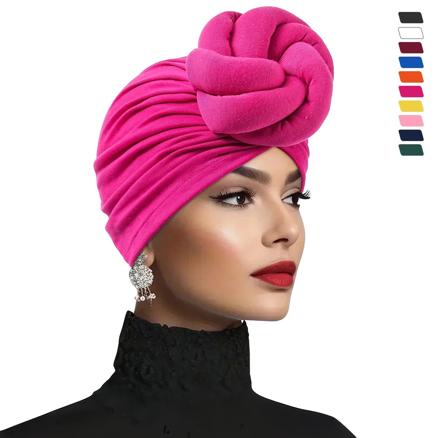 New Pre-Made Knotted Turban Hat Solid Color Head Wraps Elegant Pleated Beanies Headscarf For Women Turban
