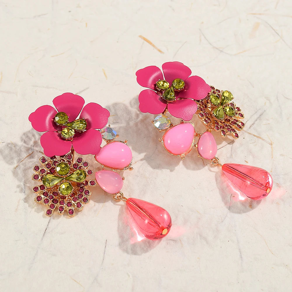 Beaded Acrylic Flower Drop Earrings — Baroque Beauty Meets Bold Energy 🌸✨