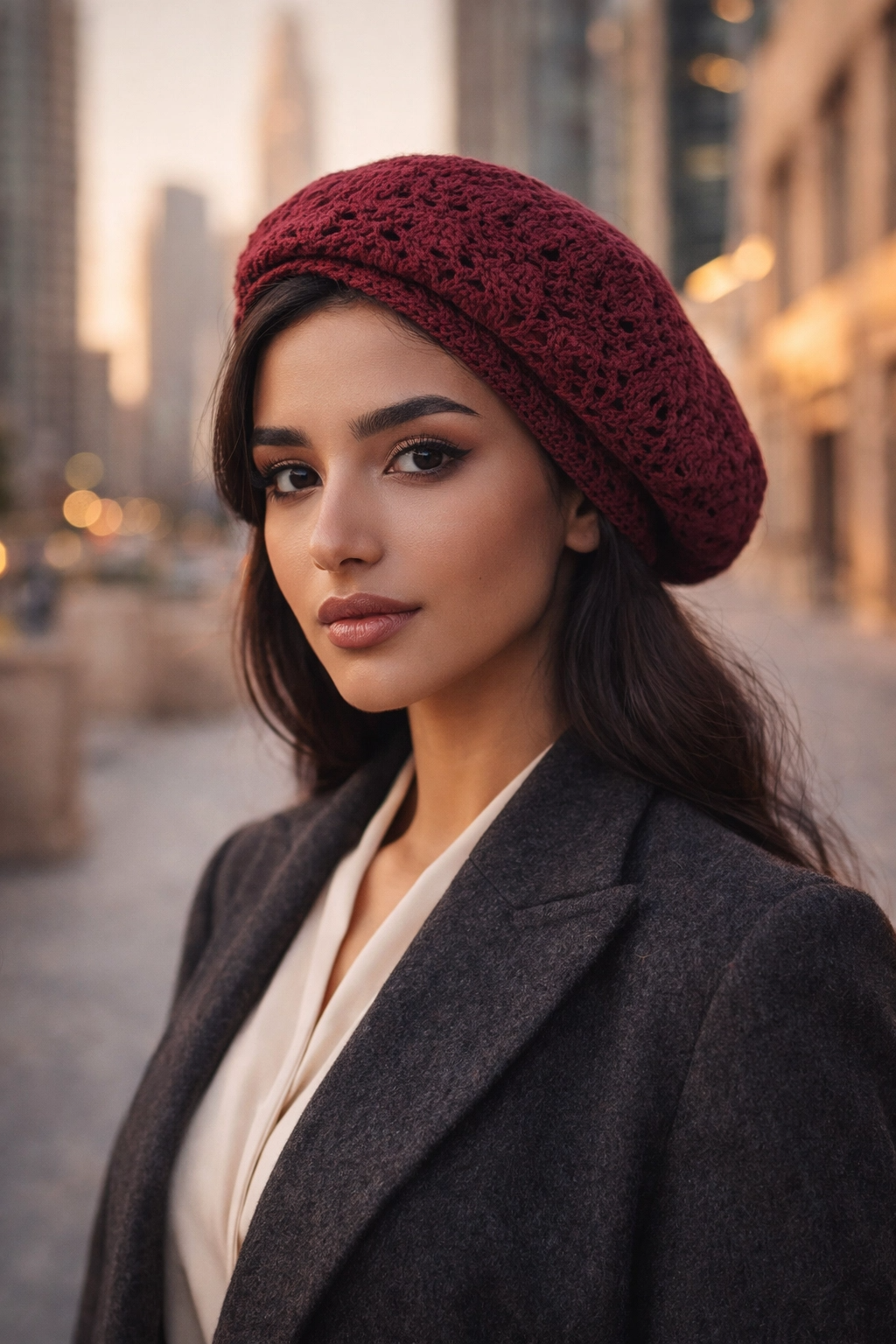 Slouchy Crochet Beret Hat — Handmade Floral Cutout French Beret for Women
