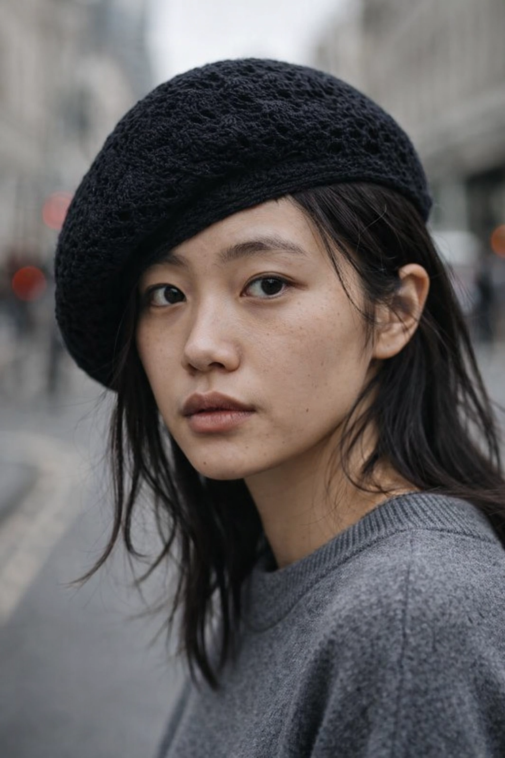 Slouchy Crochet Beret Hat — Handmade Floral Cutout French Beret for Women