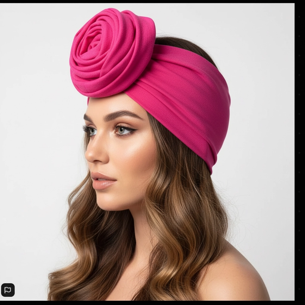 Big Rose Flower Turban Wrap — Boho Elastic Headband for Every Season